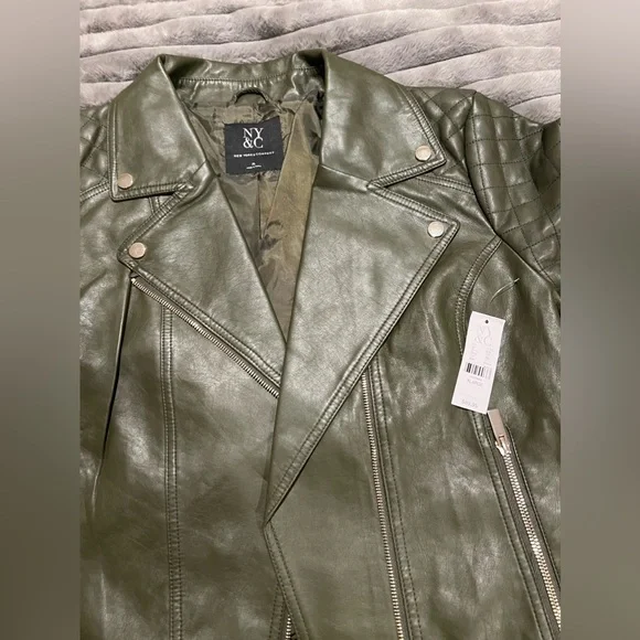 NY&C WOMEN FAUX LEATHER MOTO JACKET OLIVE GREEN XL NEW YORK COMPANY REG $90 NWT - Picture 2 of 6